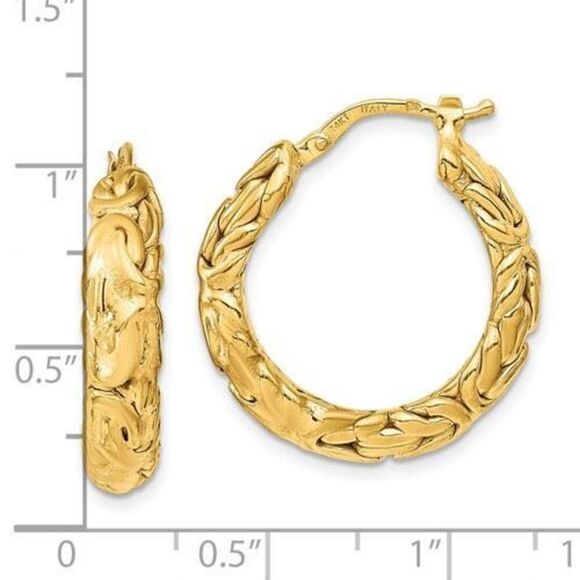 Leslie's 14k Polished Textured Hoop Earrings- Item #LE2198 - Picture 4 of 4